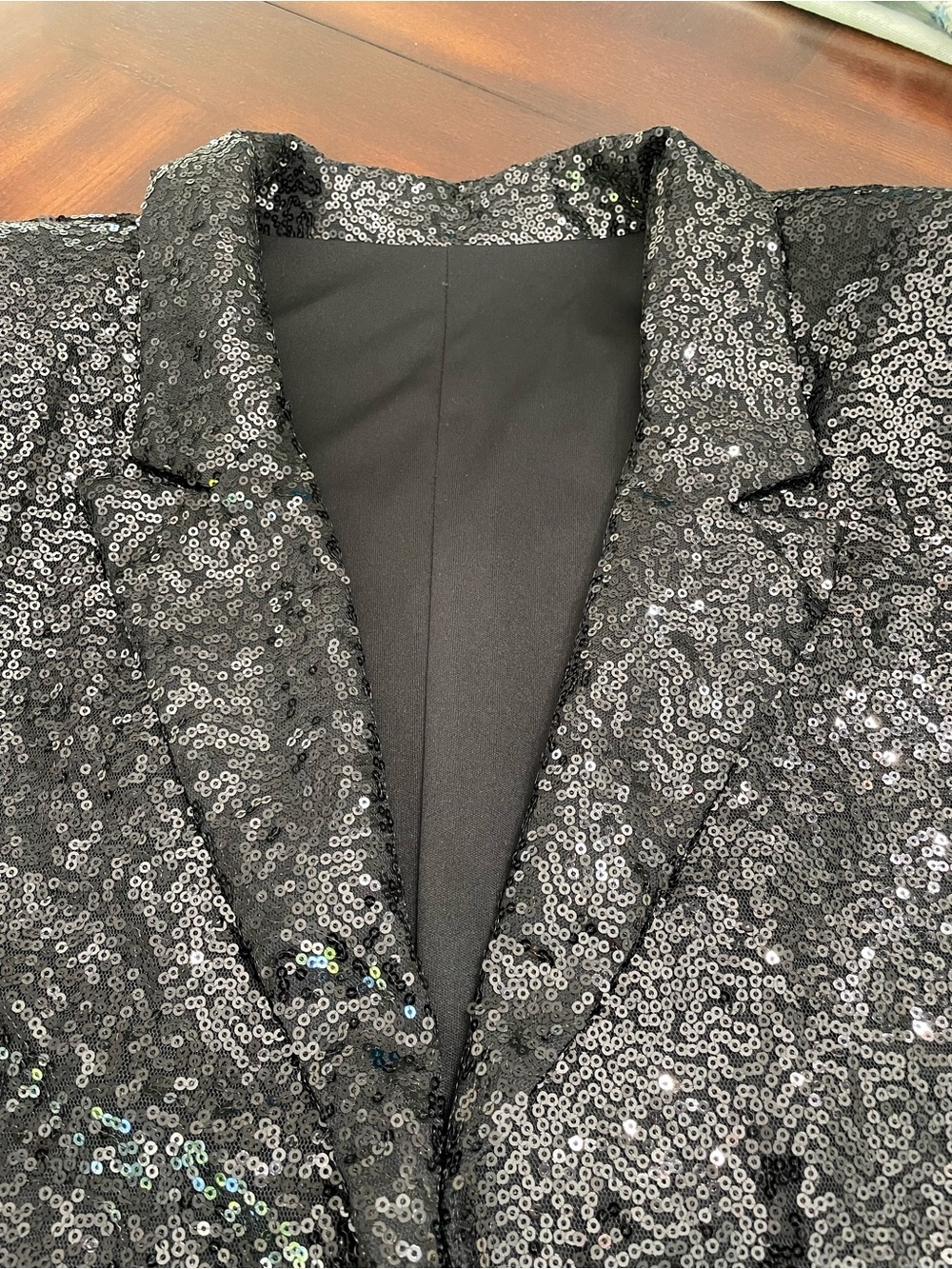 Cupshe women’s size medium Black Sequin open front blazer/jacket - Picture 3 of 6